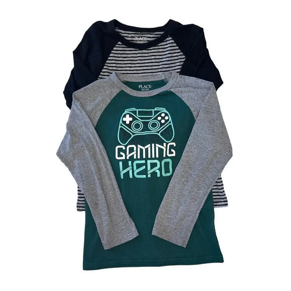 The Children's Place Other - Children's Place Boys‎ Long Sleeve Shirt Gray/green  Graphic size s 5/6 set of 2